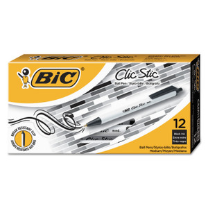 Clic Stic Ballpoint Pen, Retractable, Medium 1 Mm, Black Ink, White Barrel, Dozen - BICCSM11BK