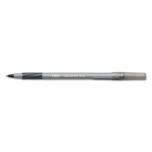 Round Stic Grip Xtra Comfort Ballpoint Pen, Easy-Glide, Stick, Medium 1.2 Mm, Black Ink, Gray/black Barrel, Dozen - BICGSMG11BK