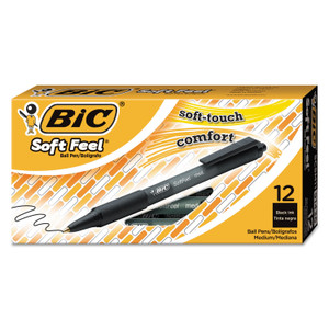 Soft Feel Ballpoint Pen, Retractable, Medium 1 Mm, Black Ink, Black Barrel, Dozen - BICSCSM11BK