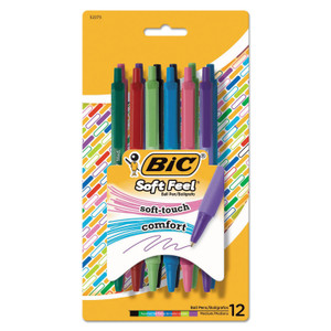 Soft Feel Ballpoint Pen, Retractable, Medium 1 Mm, Assorted Ink And Barrel Colors, Dozen - BICSCSMAP121AST