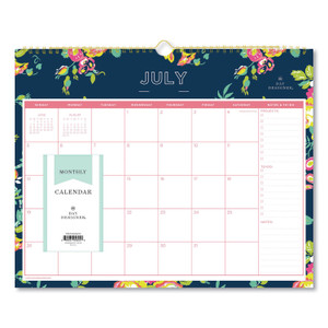 Day Designer Peyton Academic Wall Calendar, Floral Artwork, 15 X 12, White/navy Sheets, 12-Month (july-June): 2021-2022 - BLS107934