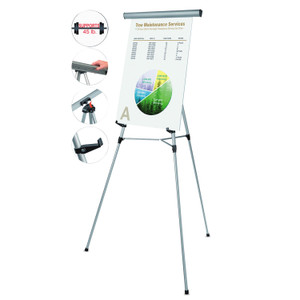 Telescoping Tripod Display Easel, Adjusts 38" To 69" High, Metal, Silver - BVCFLX05102MV