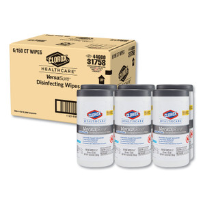 VersaSure Cleaner Disinfectant Wipes, 1-Ply, 6 3/4" x 8", White, 150/Can, 6 Can/CT - CLO31758