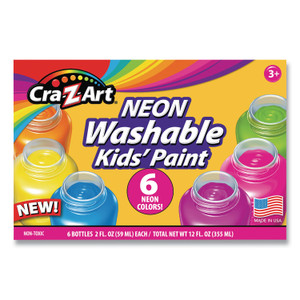 Neon Washable Kids' Paint, 6 Assorted Neon Colors, 2 Oz Bottle, 6/pack - CZA106466