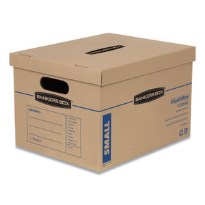 Smoothmove Classic Moving And Storage Boxes, Small, Half Slotted Container (hsc), 15 X 12 X 10, Brown Kraft/blue, 10/carton - FEL7714203