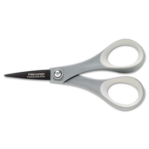 Performance Non-Stick Titanium Softgrip Scissors, Pointed Tip, 5" Long, 1.6" Cut Length, Gray Straight Handle - FSK1541101016