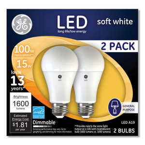 100w Led Bulbs, 15 W, A19, Soft White, 2/pack - GEL93127668