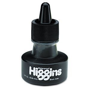 Waterproof Pigmented Drawing Ink, Black, 1oz Bottle - HIG44201
