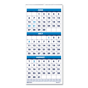 Recycled Three-Month Format Wall Calendar, Vertical Orientation, 8 X 17, White Sheets, 14-Month (june To July): 2021 To 2022 - HOD3645