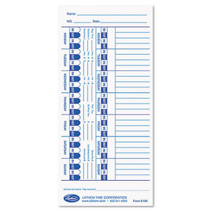 Time Clock Cards For Lathem Time E Series, One Side, 4 X 9, 100/pack - LTHE100