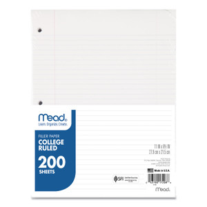 Filler Paper, 3-Hole, 8.5 X 11, College Rule, 200/pack - MEA17208