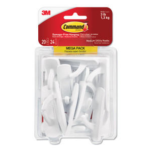 General Purpose Hooks, Medium, 3 Lb Cap, White, 20 Hooks And 24 Strips/pack - MMM17001MPES
