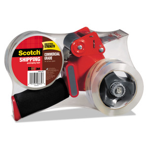Packaging Tape Dispenser With Two Rolls Of Tape, 3" Core, For Rolls Up To 0.75" X 60 Yds, Red - MMM37502ST