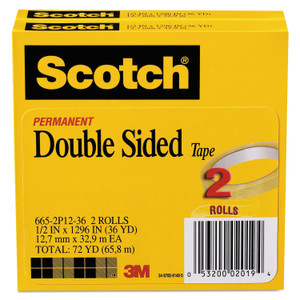 Double-Sided Tape, 3" Core, 0.5" X 36 Yds, Clear, 2/pack - MMM6652P1236