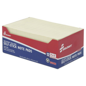 7530012074356 Skilcraft Self-Stick Note Pads, 2 X 3, Unruled, Yellow, 100 Sheets, Dozen - NSN2074356