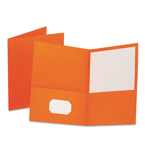 Twin-Pocket Folder, Embossed Leather Grain Paper, 0.5" Capacity, 11 X 8.5, Orange, 25/box - OXF57510