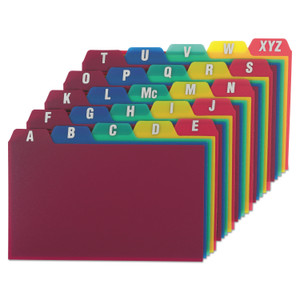 Durable Poly A-Z Card Guides, 1/5-Cut Top Tab, A To Z, 3 X 5, Assorted Colors, 25/set - OXF73153