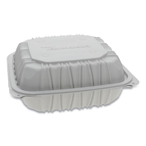 Vented Microwavable Hinged-Lid Takeout Container, 3-Compartment, 8.5 X 8.5 X 3.1, White, 146/carton - PCTYCNW0853