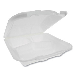 Foam Hinged Lid Containers, Dual Tab Lock Economy, 3-Compartment, 9.13 X 9 X 3.25, White, 150/carton - PCTYTD19903ECON