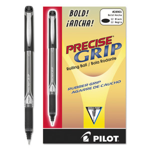 Precise Grip Roller Ball Pen, Stick, Bold 1 Mm, Black Ink, Black Barrel - PIL28901