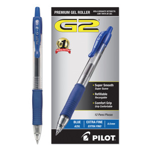 G2 Premium Gel Pen, Retractable, Extra-Fine 0.5 Mm, Blue Ink, Smoke Barrel, Dozen - PIL31003
