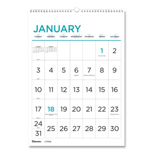 12-Month Large Print Wall Calendar, Large Print Formatting, 12 X 17, White/blue Sheets, 12-Month (jan To Dec): 2022 - REDC173106