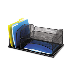 Onyx Desk Organizer With Three Horizontal And Three Upright Sections, Letter Size Files, 19.5" X 11.5" X 8.25", Black - SAF3254BL