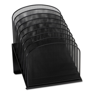 Onyx Mesh Desk Organizer With Tiered Sections, 8 Sections, Letter To Legal Size Files, 11.75" X 10.75" X 14", Black - SAF3258BL