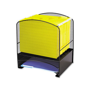 Onyx Mesh Desktop Hanging File With Two Horizontal Trays, 3 Sections, Letter Size, 10.75" Long, Black - SAF3260BL