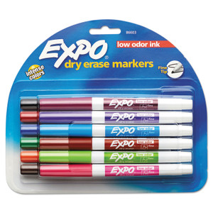 Low-Odor Dry-Erase Marker, Fine Bullet Tip, Assorted Colors, 12/set - SAN86603