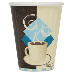 Duo Shield Insulated Paper Hot Cups, 8 Oz, Tuscan Cafe, Chocolate/blue/beige, 1,000/carton - SCCIC8J7534CT