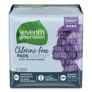Chlorine-Free Ultra Thin Pads With Wings, Overnight, 14/pack, 6 Packs/carton - SEV450039