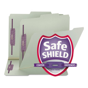 Recycled Pressboard Folders W/two Safeshield Fasteners, 2/5-Cut Tab, Right Of Center, 1" Exp, Letter Size, Gray-Green, 25/box - SMD14980