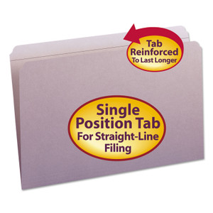 Reinforced Top Tab Colored File Folders, Straight Tab, Legal Size, Lavender, 100/box - SMD17410