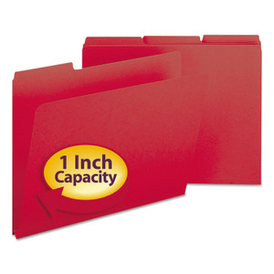 Expanding Recycled Heavy Pressboard Folders, 1/3-Cut Tabs, 1" Expansion, Letter Size, Bright Red, 25/box - SMD21538
