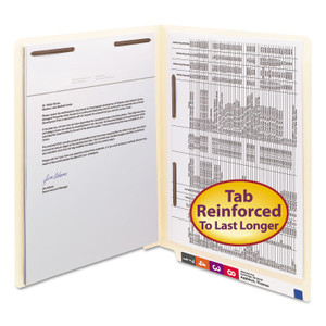 Manila End Tab 2-Fastener Folders With Reinforced Tabs, 0.75" Expansion, Straight Tab, Letter Size, 11 Pt. Manila, 50/box - SMD34120