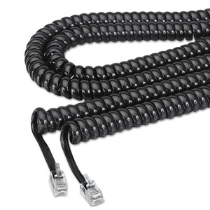 Coiled Phone Cord, Plug/plug, 12 Ft., Black - SOF48102