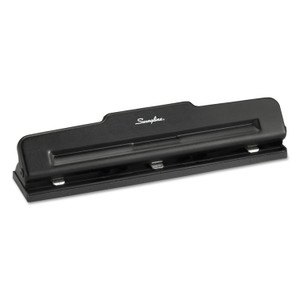 10-Sheet Desktop Light-Duty Two- To Three-Hole Adjustable Punch, 9/32" Holes, Black - SWI74015
