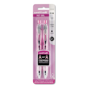 Signo 207 Gel Pen, Retractable, Medium 0.7 Mm, Black Ink, Pink Barrel, 2/pack - UBC1745148