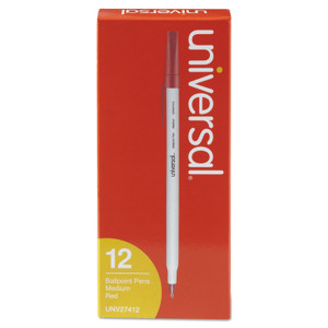 Ballpoint Pen, Stick, Medium 1 Mm, Red Ink, Gray Barrel, Dozen - UNV27412