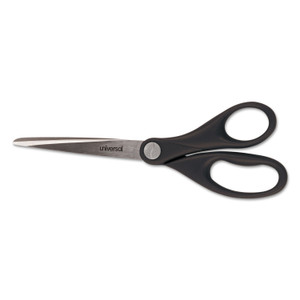 Stainless Steel Office Scissors, Pointed Tip, 7" Long, 3" Cut Length, Black Straight Handle - UNV92008