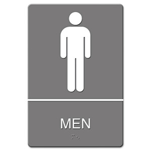 Ada Sign, Men Restroom Symbol W/tactile Graphic, Molded Plastic, 6 X 9, Gray - USS4817