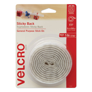 Sticky-Back Fasteners With Dispenser, Removable Adhesive, 0.75" X 5 Ft, White - VEK90087