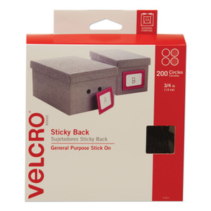 Sticky-Back Fasteners, Removable Adhesive, 0.75" Dia, Black, 200/box - VEK91823