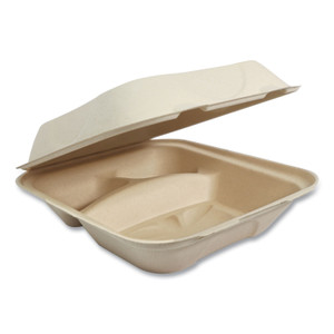 Fiber Hinged Containers, 3-Compartment, 8 X 8 X 3, Natural, 300/carton - WORTOSCU8T