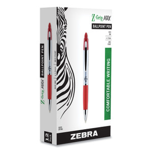 Z-Grip Max Ballpoint Pen, Retractable, Medium 1 Mm, Red Ink, Silver Barrel, Dozen - ZEB22430