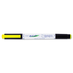 Zebrite Eco Double-Ended Highlighter, Fluorescent Yellow Ink, Med-Chisel/fine-Bullet Tips, White/black/yellow Barrel, Dozen - ZEB75050