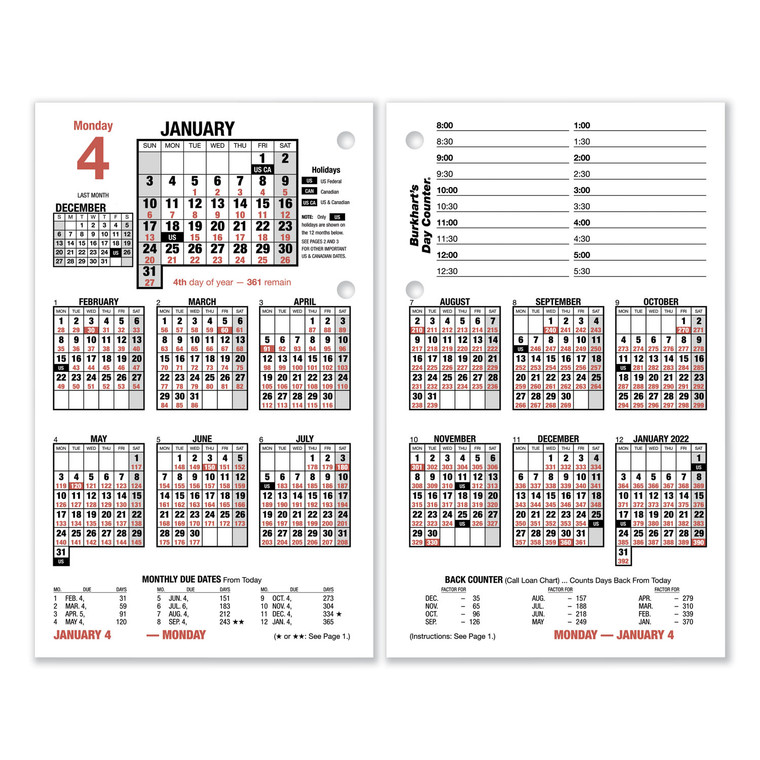 Burkhart's Day Counter Desk Calendar Refill, 4.5 X 7.38, White Sheets, 2022 - AAGE71250