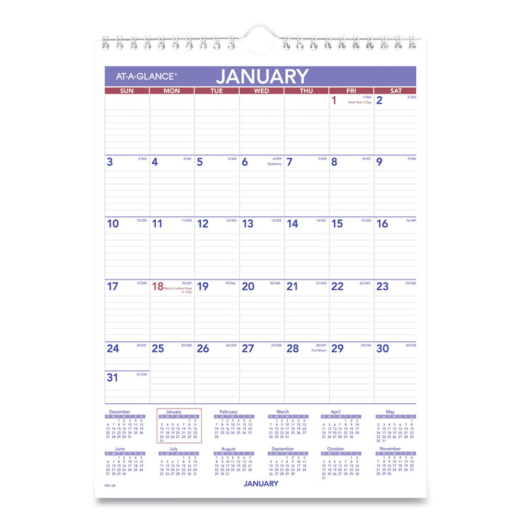 Monthly Wall Calendar With Ruled Daily Blocks, 8 X 11, White Sheets, 12-Month (jan To Dec): 2022 - AAGPM128