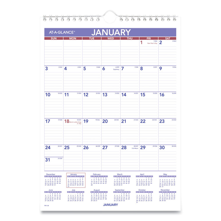 Monthly Wall Calendar With Ruled Daily Blocks, 8 X 11, White Sheets, 12-Month (jan To Dec): 2022 - AAGPM128